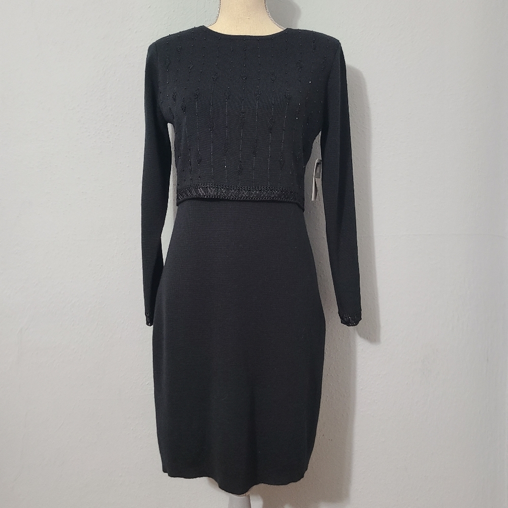Carole Little Vintage Black Sweater Knit Dress NWT Size PM